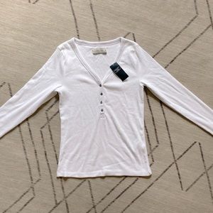 Abercrombie & Fitch Long-Sleeve Henley, White, Size S, NWT